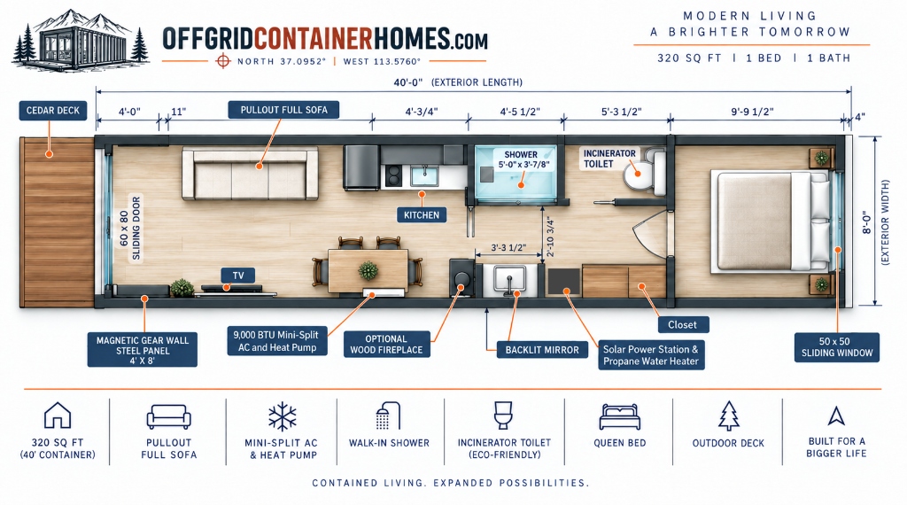 Official 320 Sq Ft Off-Grid Floor Plans Architectural Blueprint